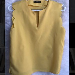 SHEIN yellow sleeveless scalloped blouse